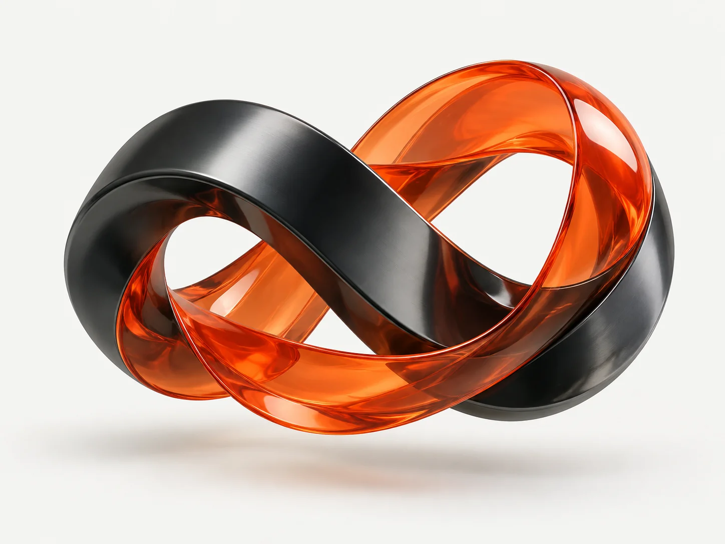 An orange ribbon and graphite loop interwoven into one connected form